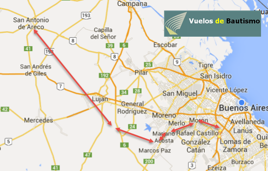 mapa vuelo a san antonio de areco
